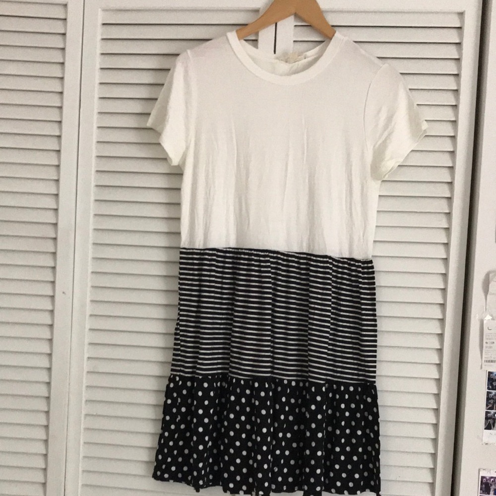 Stylish Black and White Striped Women Dress SZ M
